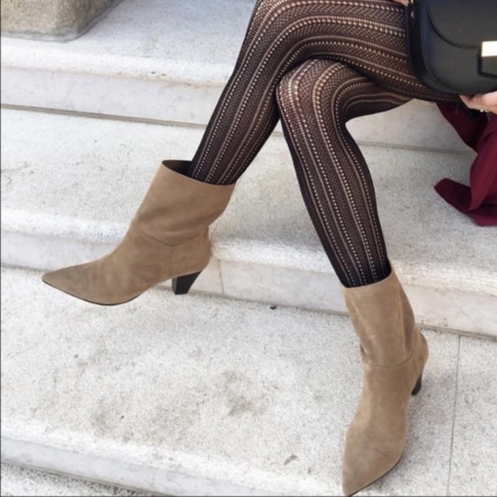 Zara Leather Boots Taupe Calf Ankle